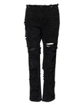 Women's Black Cotton Tattered Mid Waist Denim Jeans Clothing