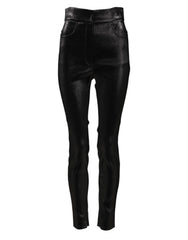 Women's Black Cotton Stretch Lurex Thread Skinny Pants