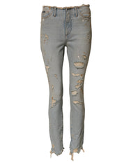 Women's Light Blue High Waist Skinny Denim Jeans Cotton Elastane Clothing