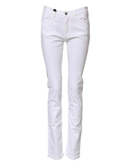 Women's White Grace Mid Waisted Skinny Denim Jeans Cotton Elastane Clothing