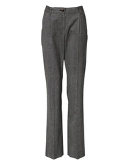 Women's Gray Checkered High Waist Flared Pants Virgin Wool Elastane