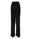Women's Black Wool High Waist Formal Pants Virgin Elastane