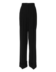Women's Black Wool High Waist Formal Pants Virgin Elastane