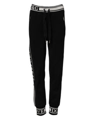 Women's Black Cotton Jogger Logo Waist Pants
