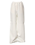 Women's White Viscose Wide Leg Pull On Pants Elastane