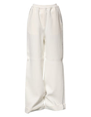 Women's White Viscose Wide Leg Pull On Pants Elastane