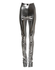 Women's Metallic Slim-Fit Leggings Silver Polyester Elastane
