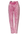 Women's Pink Tie Dye High Waist Tapered Denim Jeans Cotton Elastane Clothing