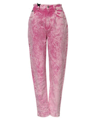 Women's Pink Tie Dye High Waist Tapered Denim Jeans Cotton Elastane Clothing