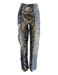 Women's Multicolor Patchwork Tapered Denim Jeans Clothing