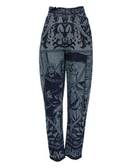 Women's Blue Graphic Print Tapered Denim Jeans Cotton Clothing