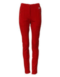 Women's Red Mid Waist Slim Fit Pants