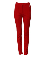 Women's Red Mid Waist Slim Fit Pants