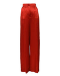 Women's Red Satin High Waist Wide Leg Pants Silk