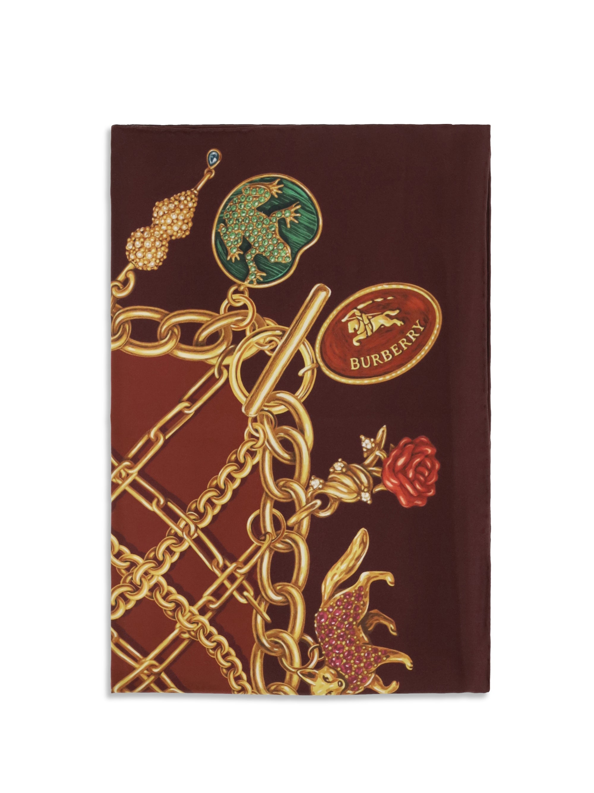 Burberry Silk Chain & Charm Print Scarf — Brown