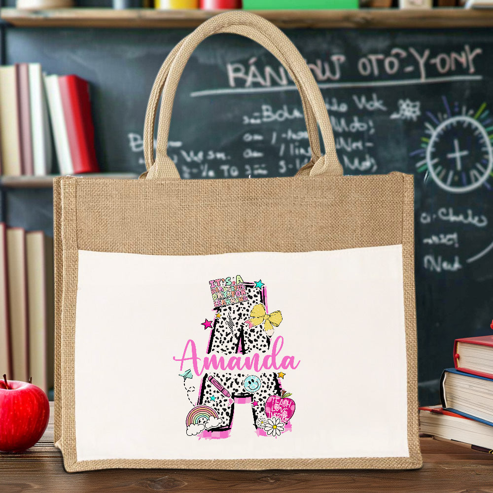 Bolsa de Yute Personalizada con Nombre Día del Profesor Agradecimiento Vuelta al Cole Regalo de Cumpleaños para Profesor