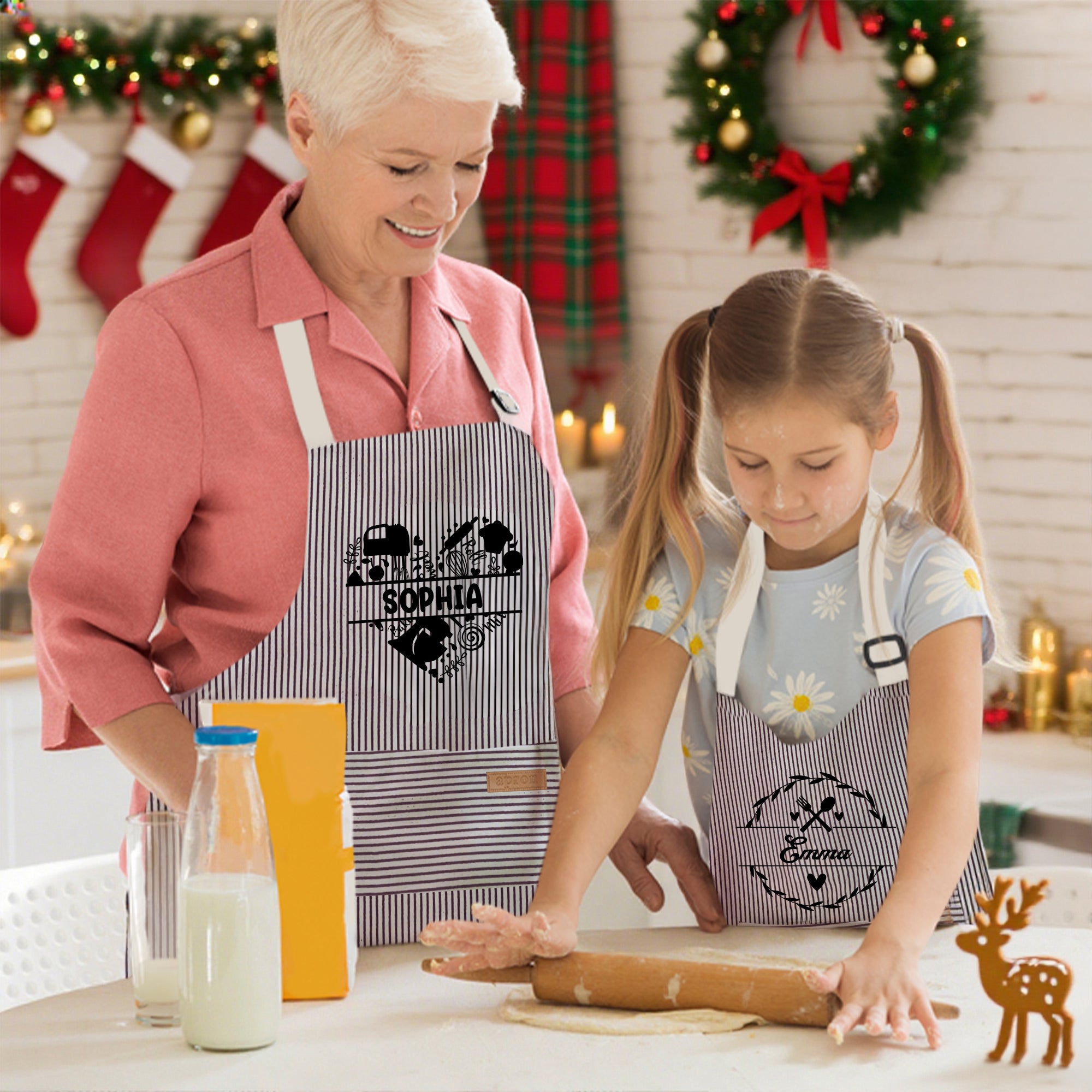 Delantal de cocina personalizado multicolor para niños y adultos con nombre y bolsillo delantero Regalo de cumpleaños para los amantes de la cocina en familia