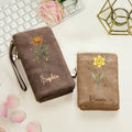 Personalizada Nacimiento Flor PU Cuero Vintage Mujer Billetera con Nombre Cumpleaños Día de la Madre Regalo para la Madre Abuela