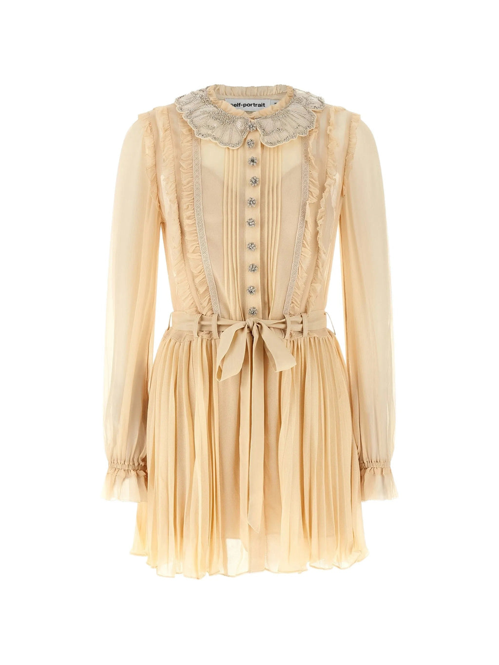 Tan Pleated Georgette Mini Dress - 6
