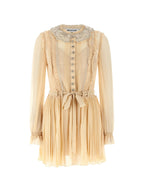 Tan Pleated Georgette Mini Dress - 6