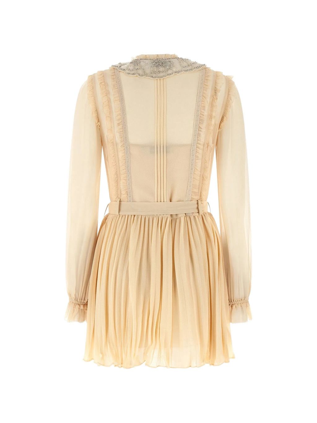 Tan Pleated Georgette Mini Dress - 6
