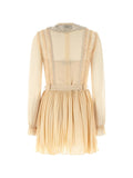 Tan Pleated Georgette Mini Dress - 6