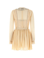 Tan Pleated Georgette Mini Dress - 6