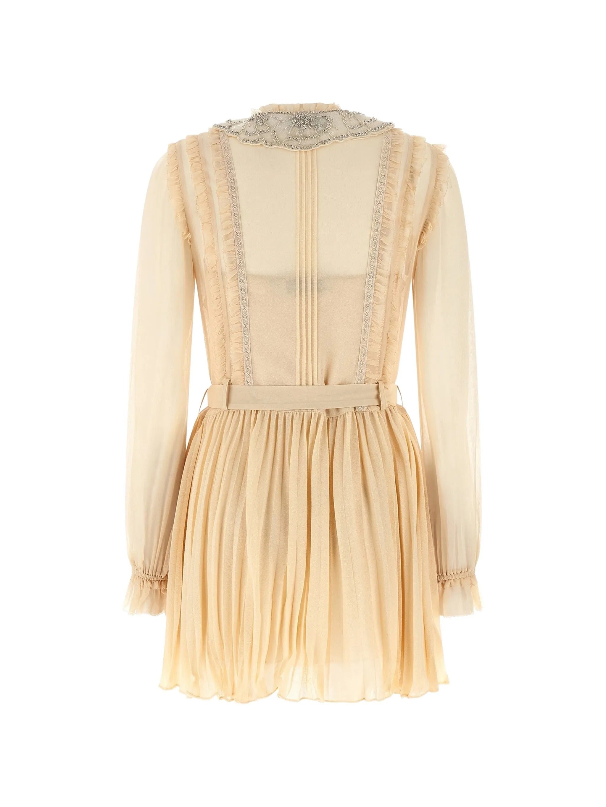Tan Pleated Georgette Mini Dress - 6