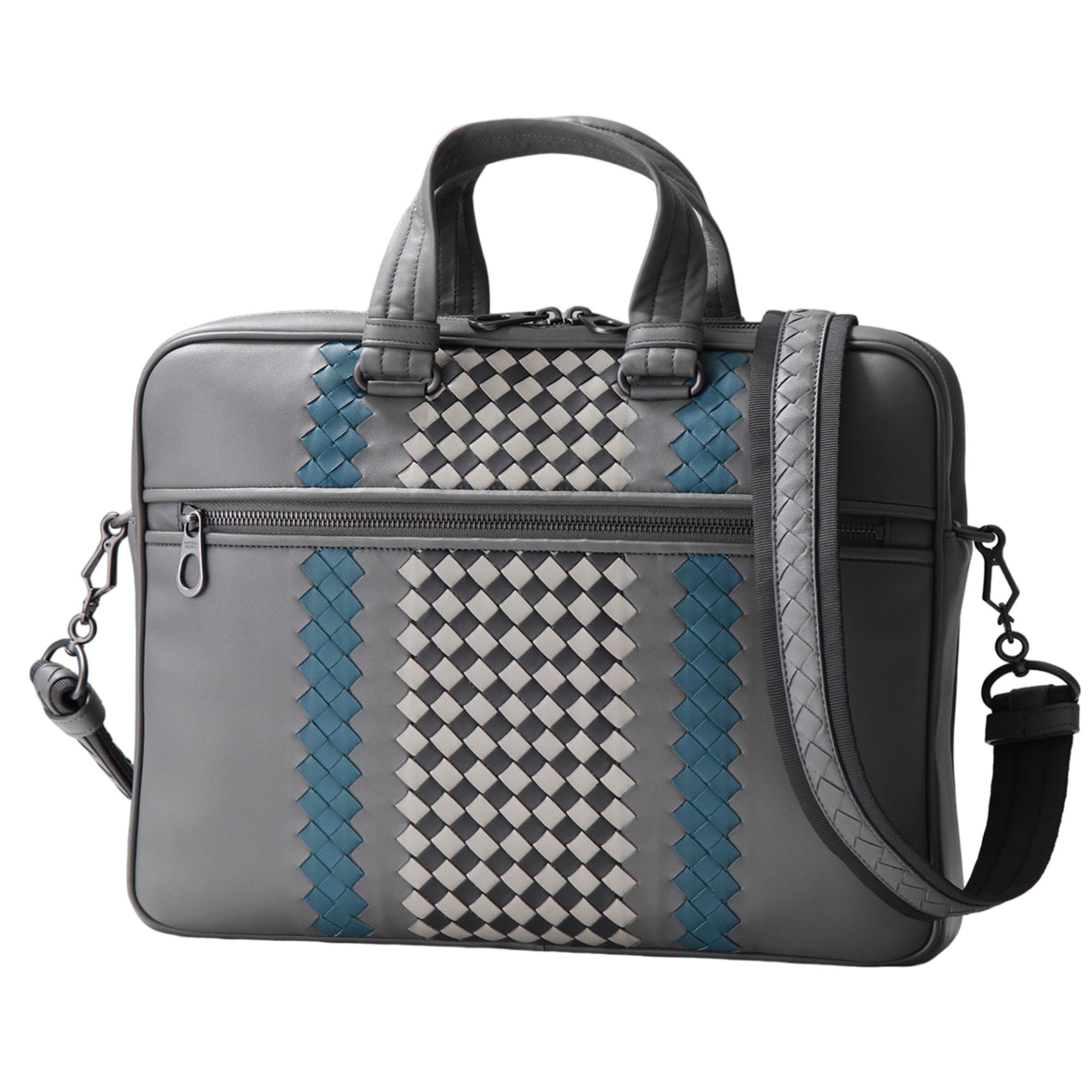 Bottega Veneta Intrecciato Woven Leather Top Handle Bag — Gray
