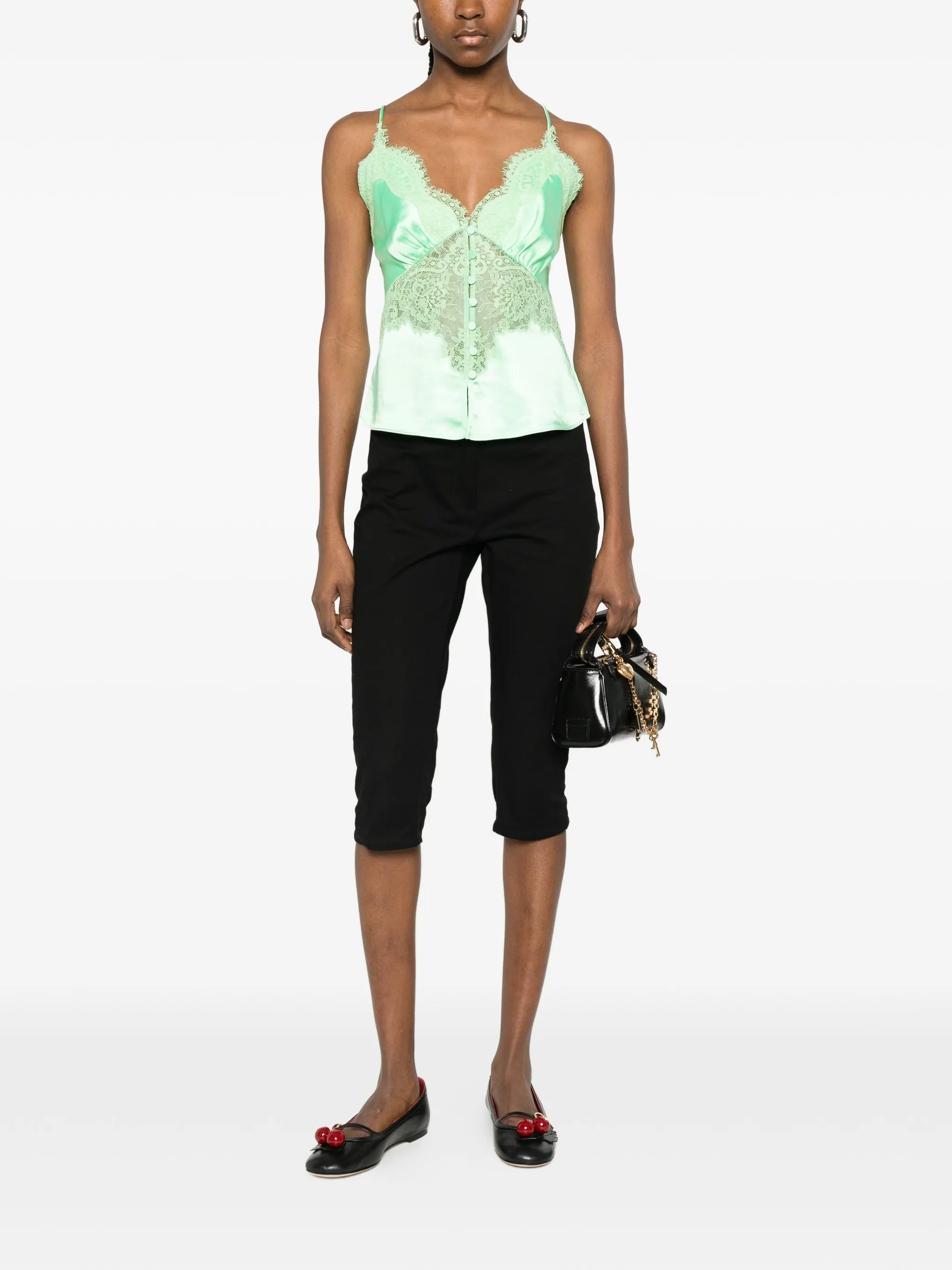 Green Satin Lace Top - 8