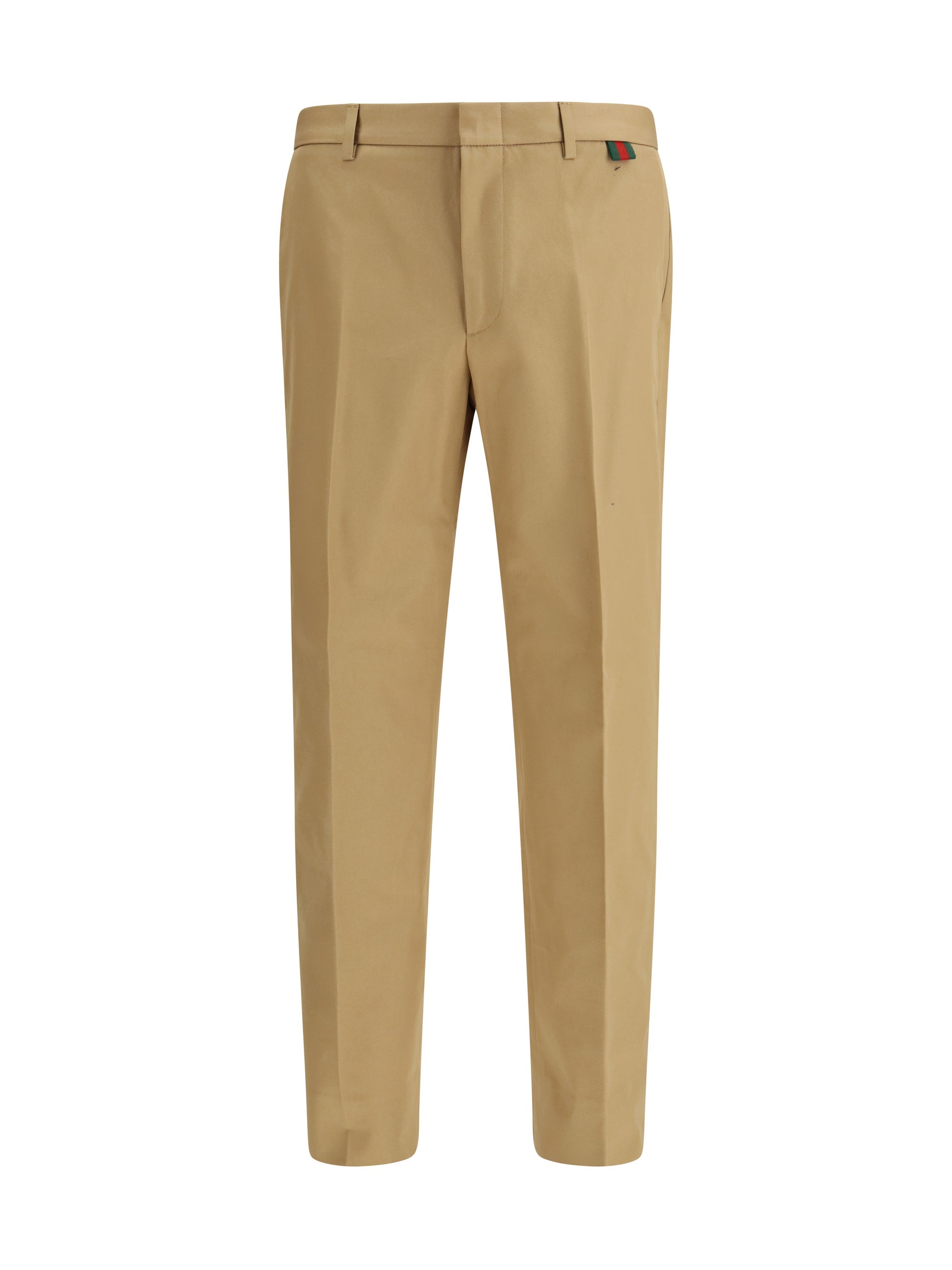 Gucci Web-Trimmed Cotton Trousers — Beige
