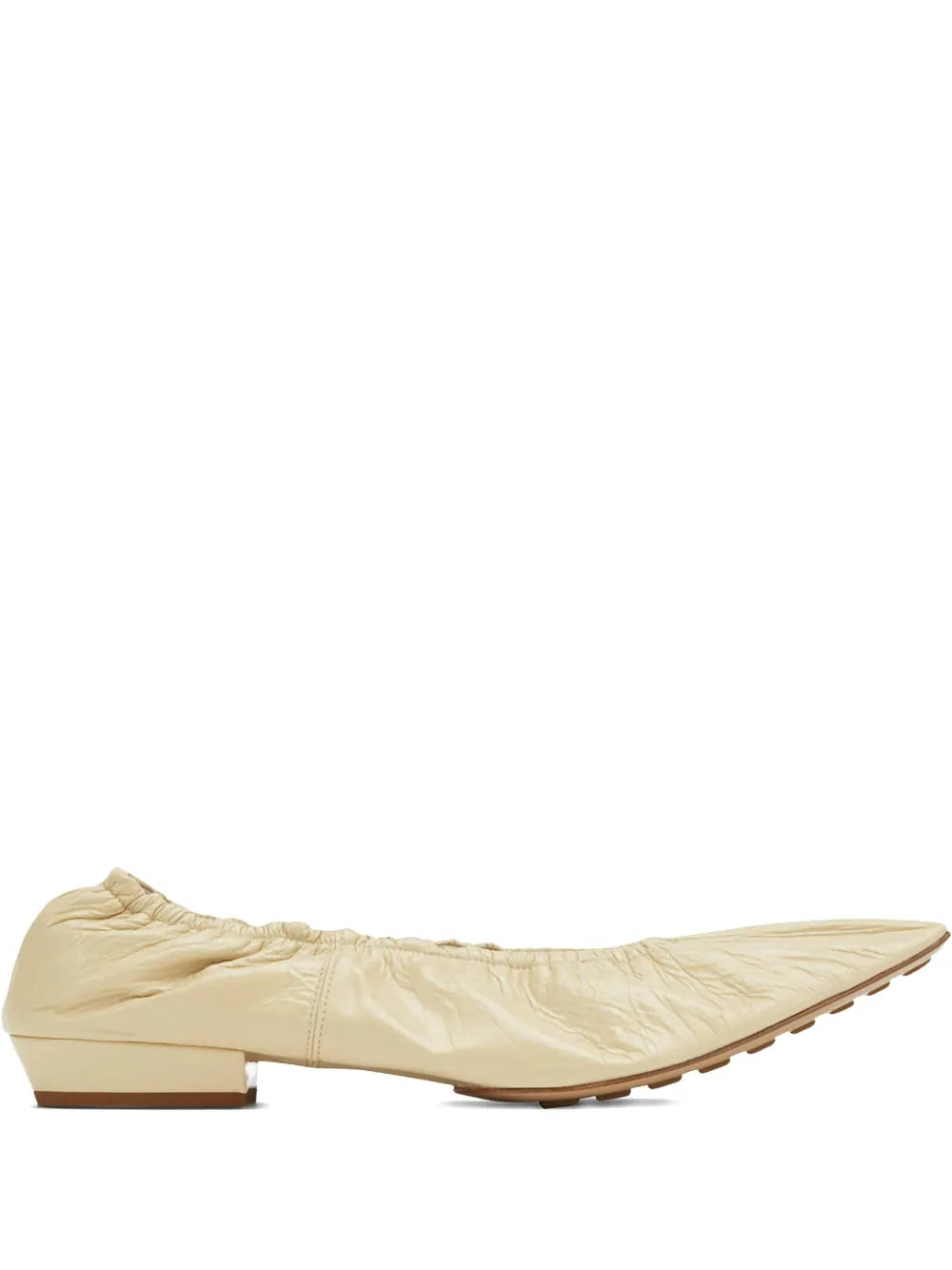 Bottega Veneta Pointed-Toe Leather Flat — Beige