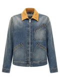 Alexander McQueen Suede-Collar Denim Jacket — Blue