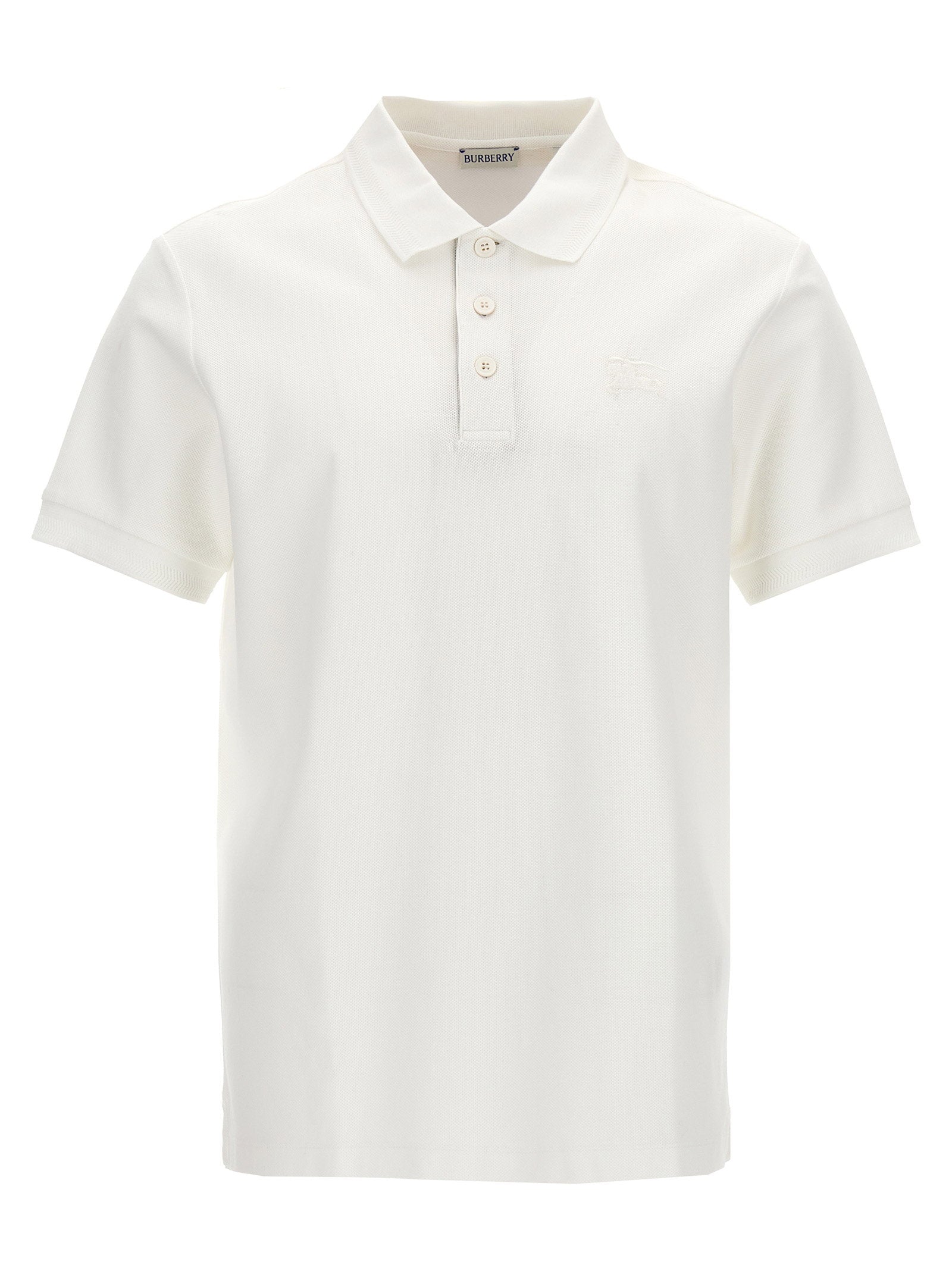 Burberry Logo-Embroidered Piqué Cotton Polo Shirt — Ivory