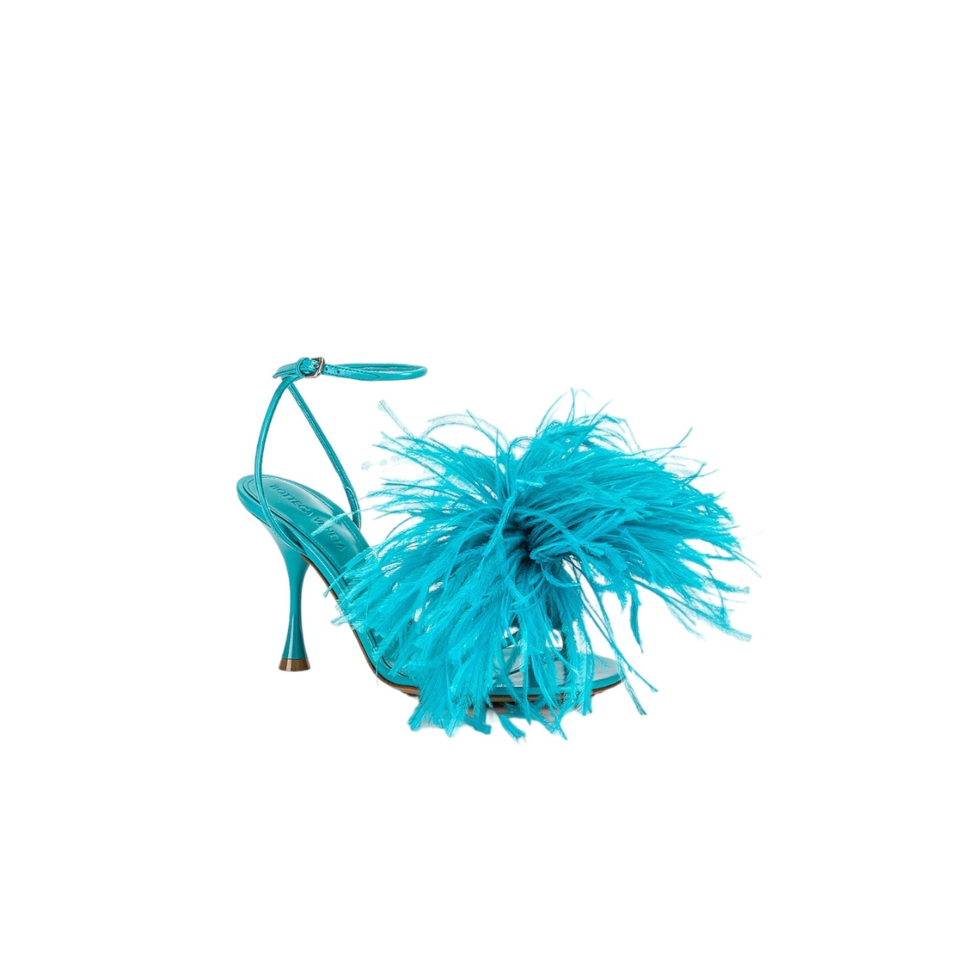 Bottega Veneta Feather-Detailed Stiletto Sandal — Blue
