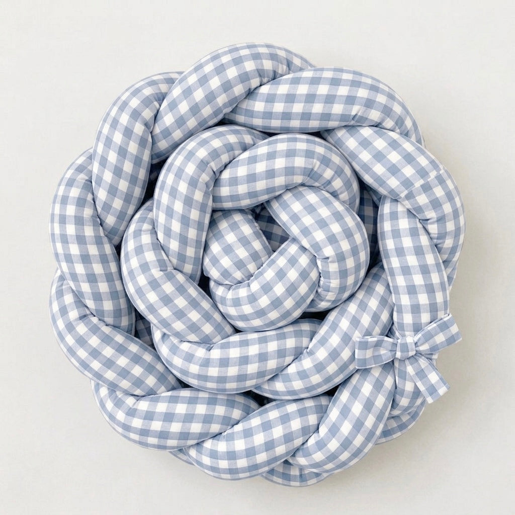 Trenza Protectora  VICHY Grande CELESTE Cuna y Cama 200cm en Algodón | Sueños de Cigüeña