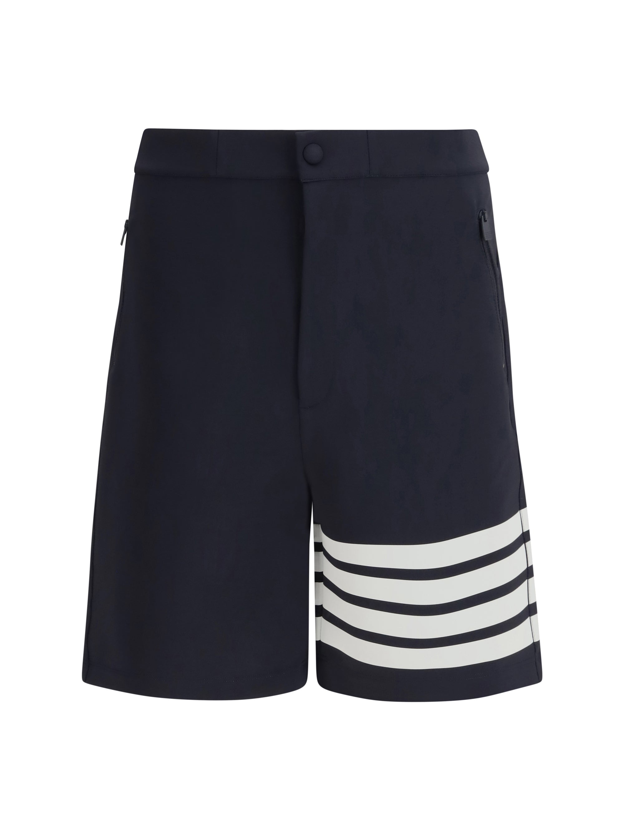 Thom Browne 4-Bar Striped Technical Bermuda Shorts — Navy