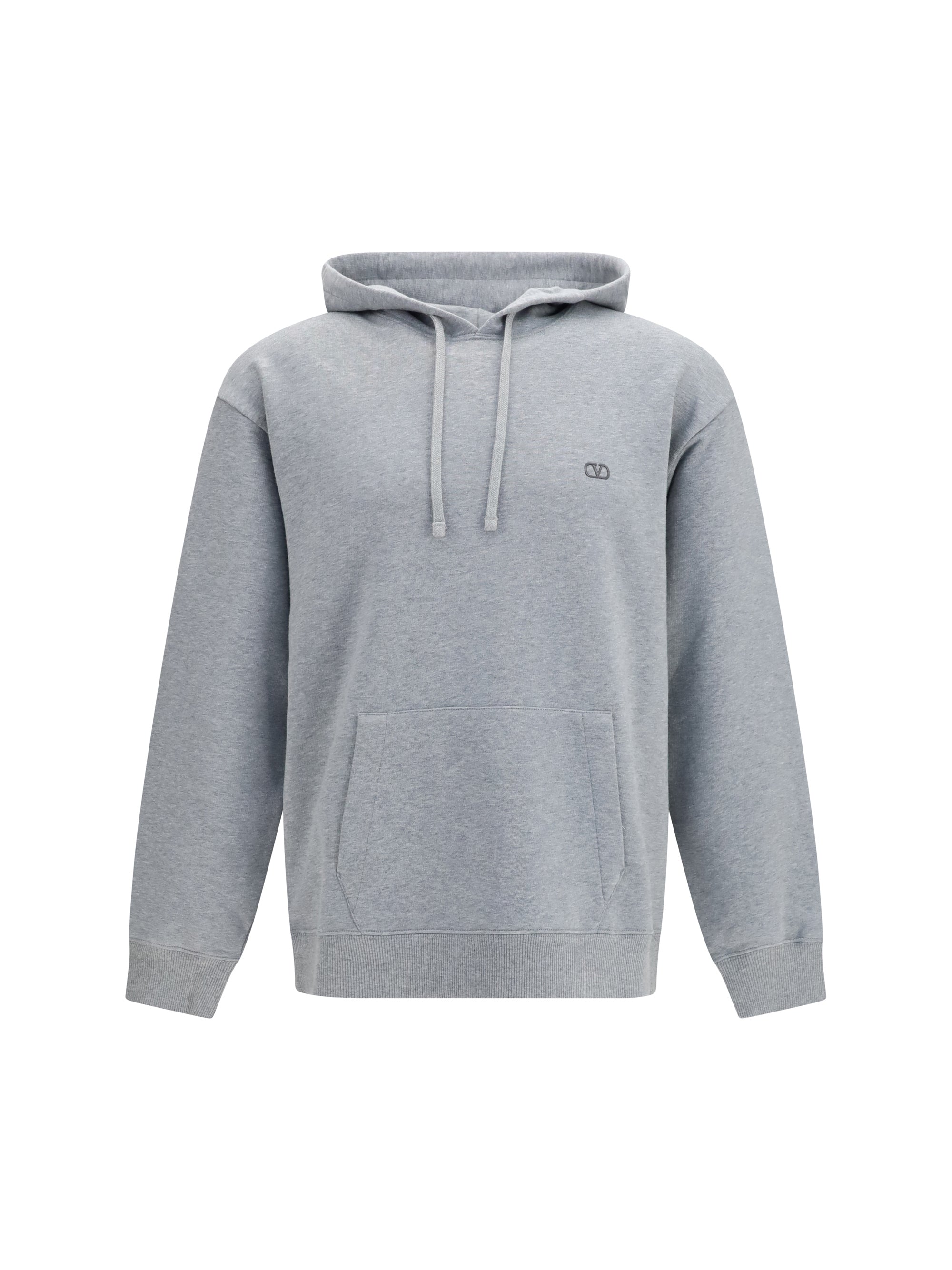 Valentino VLogo Embroidered Cotton Hoodie — Gray