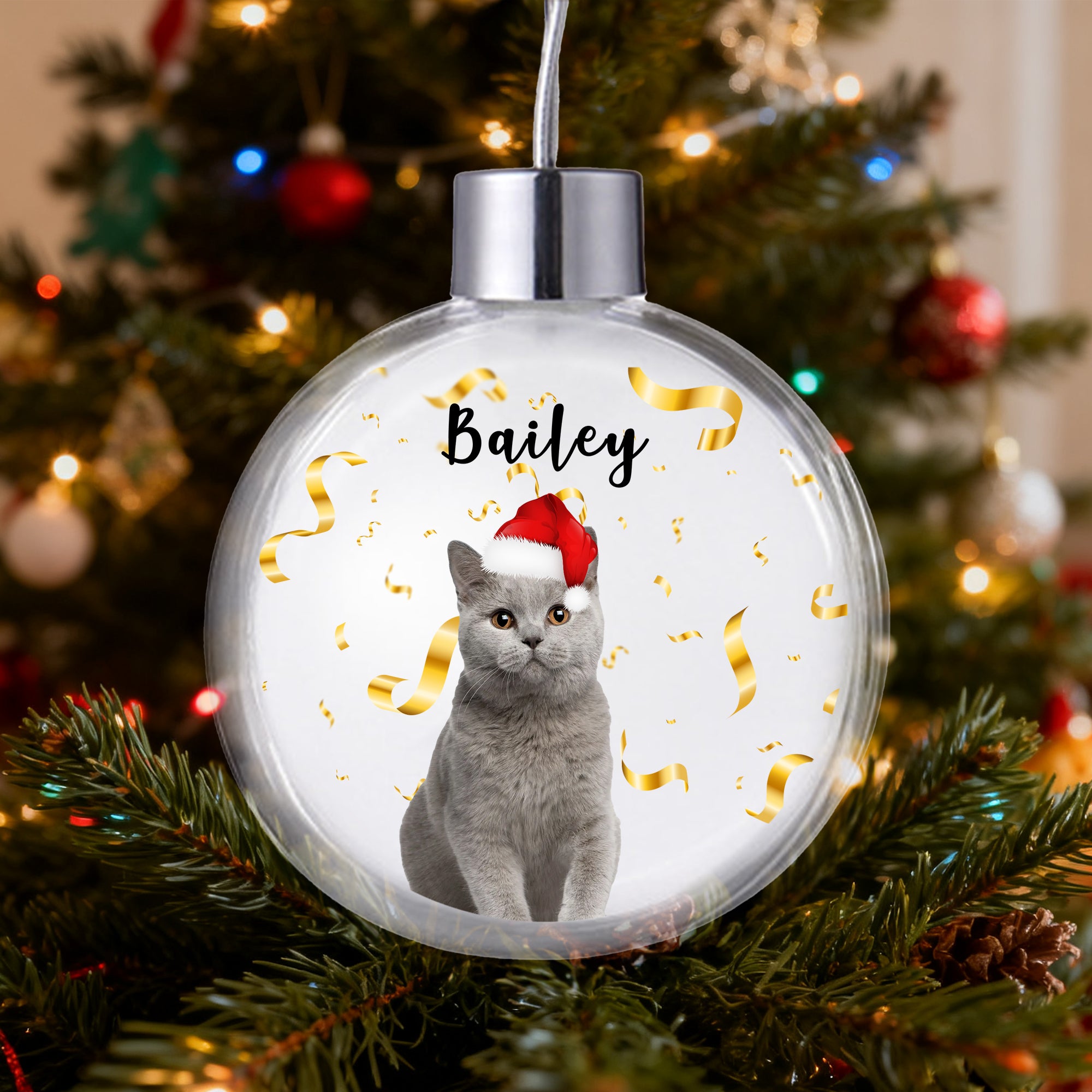 Cinta de oro personalizado Foto Navidad Bola Ornamento con Nombre Decoración para el Hogar Regalo de Navidad para la Familia Amigos