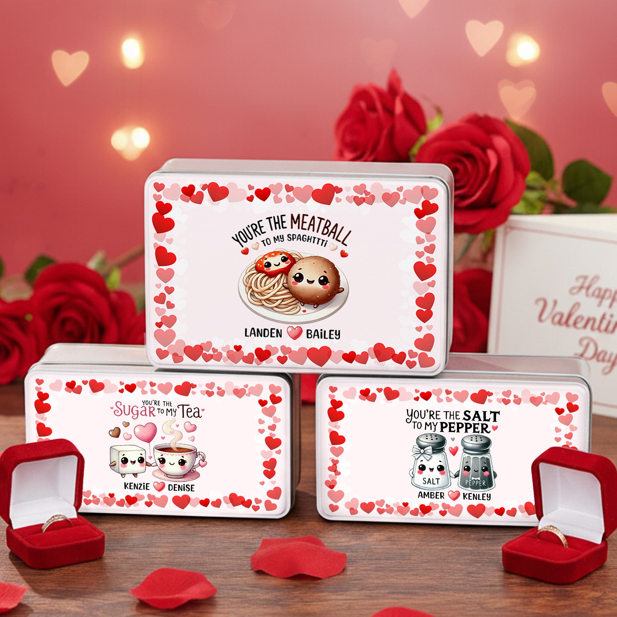 Lata metálica personalizada con nombre para guardar galletas con motivos de comida Regalo de cumpleaños para San Valentín en pareja