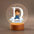 Luz nocturna LED personalizada con personaje de dibujos animados nube estrella y nombre base de madera regalo de cumpleaños para bebés y niños