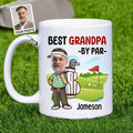Taza de cerámica personalizada con el nombre y la foto de un personaje de golf de dibujos animados para el Día del Padre, regalo de cumpleaños para los amantes del golf