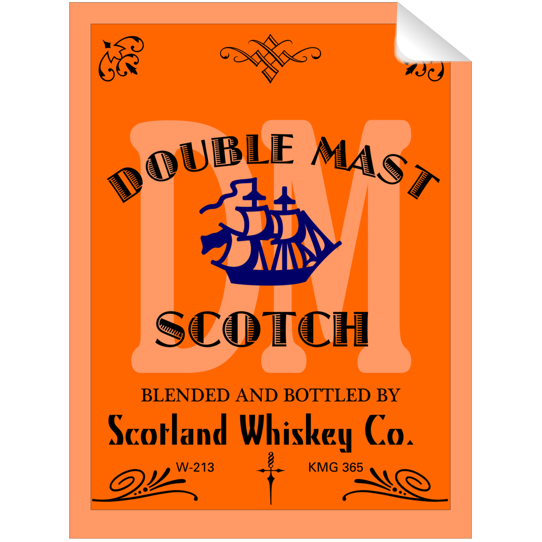 Double Mast Scotch Whiskey Bottle Single Self Adhesive Label - License and Royalty Free for Film Use By Prop Money Inc.