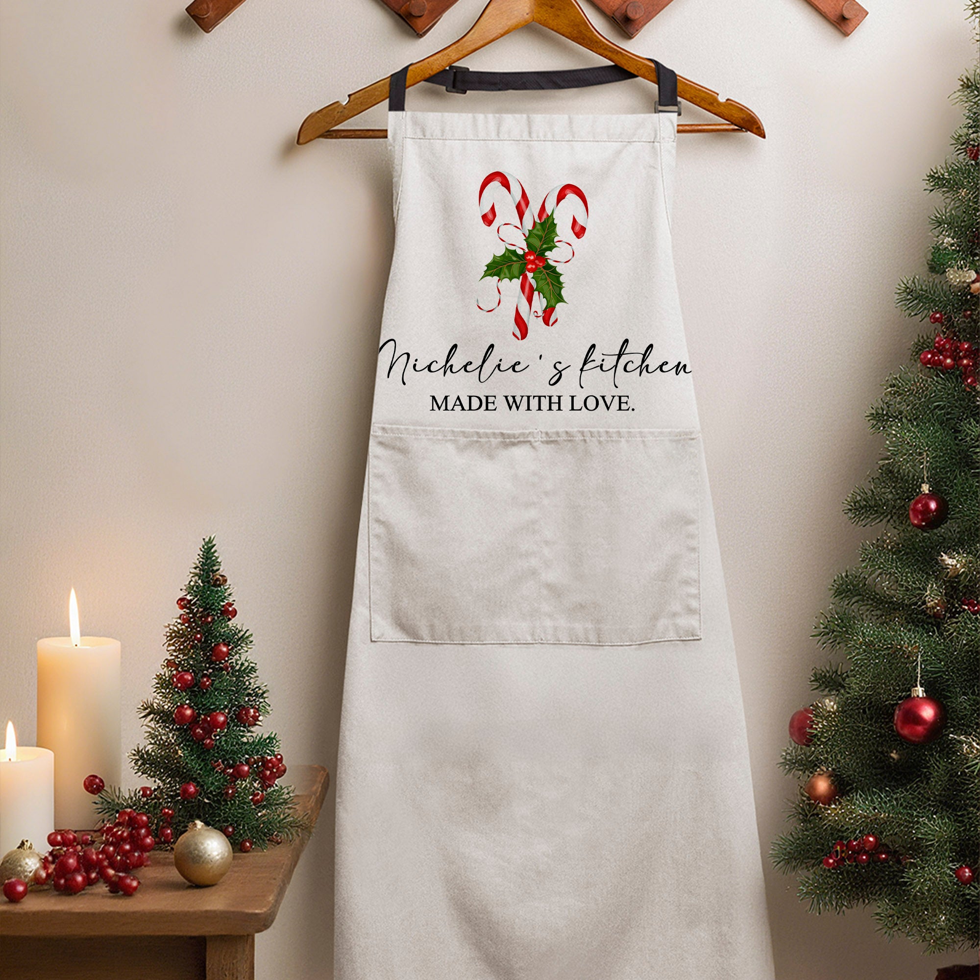 Delantal ajustable personalizado de Navidad con bastones de caramelo y bolsillo Regalo de Navidad para los amantes de la cocina en familia