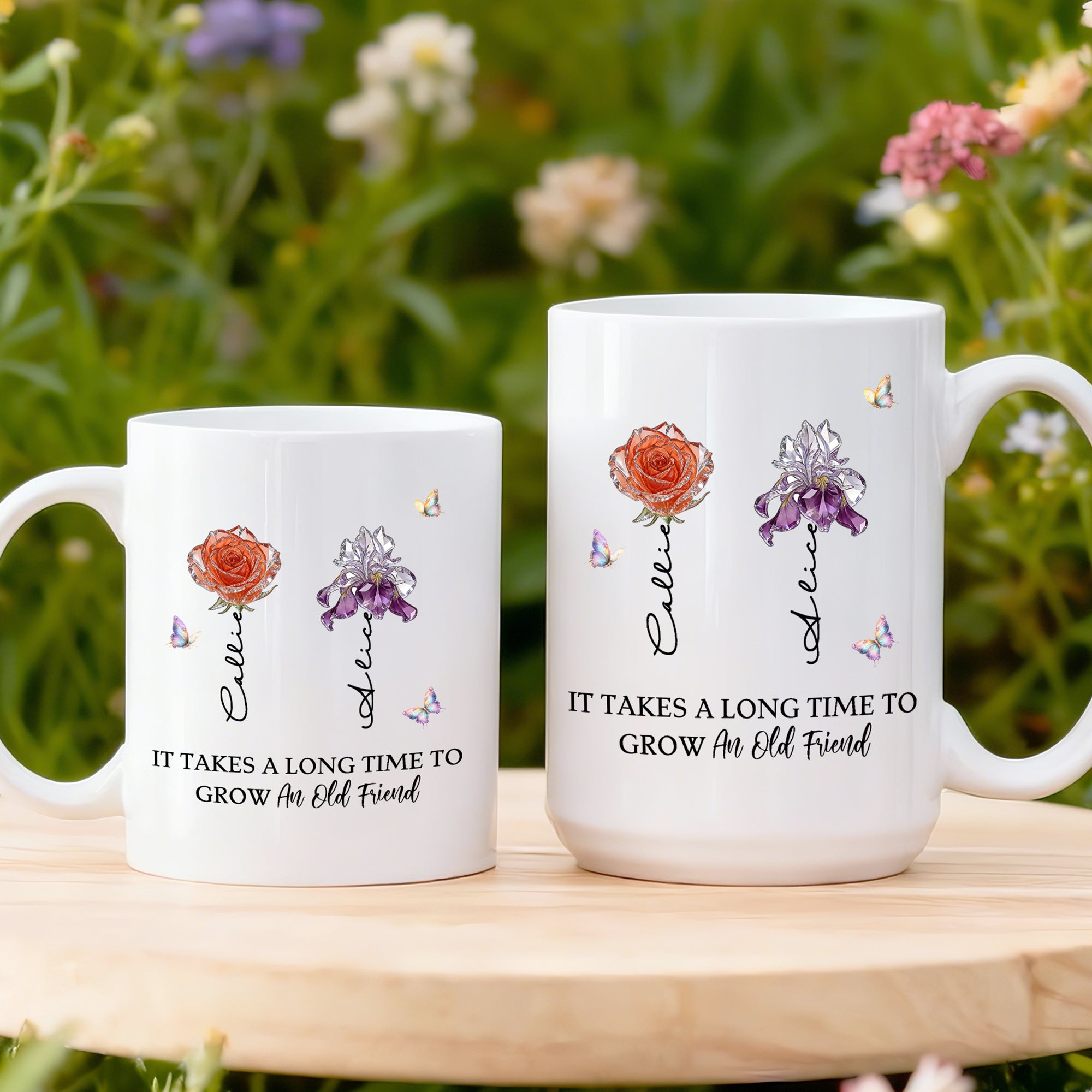 Taza de Cristal Personalizada Flor de Nacimiento 11 oz 15 oz con Nombre Uso Diario Regalo de Cumpleaños para Amigos Mejores Amigos
