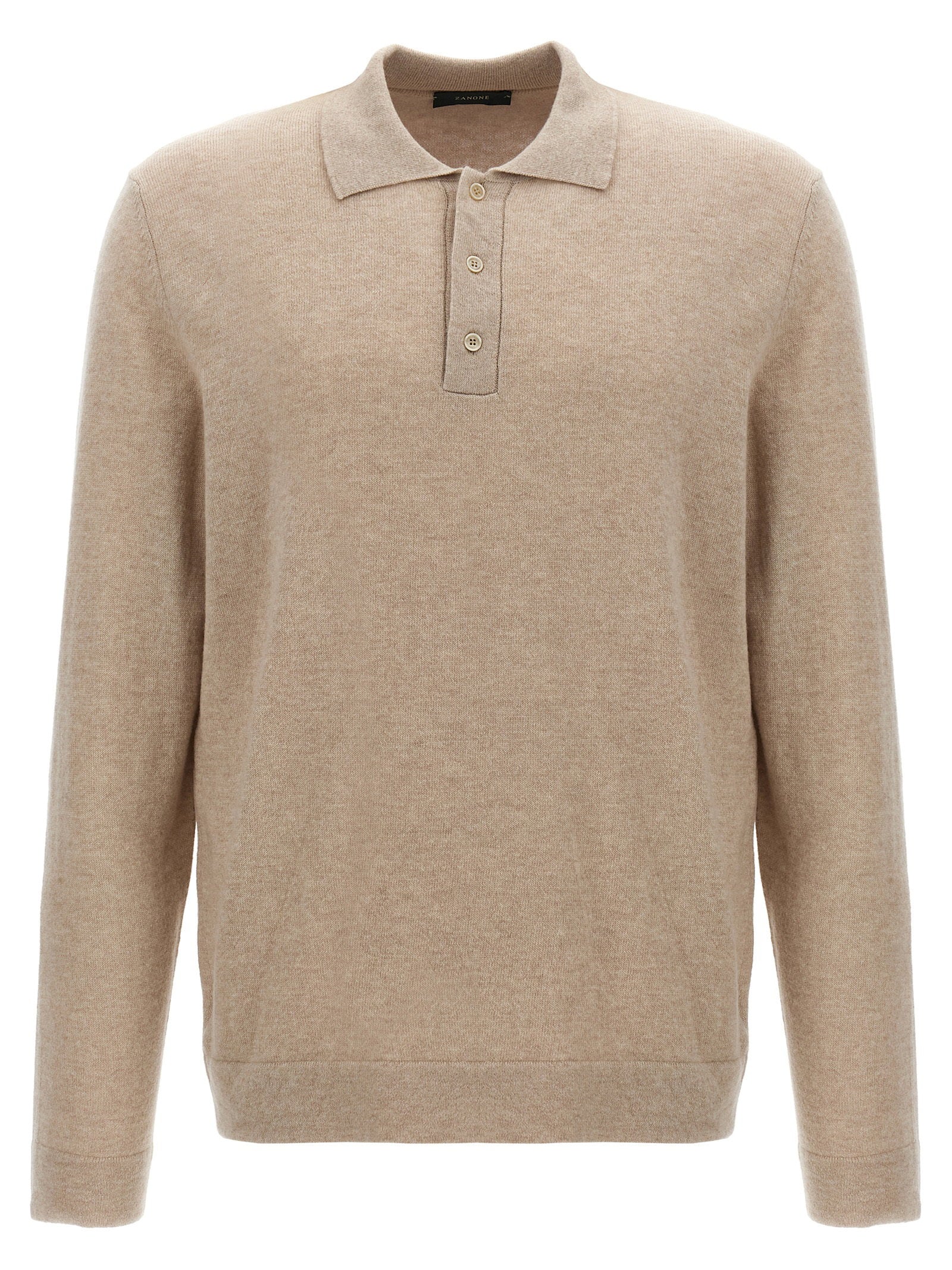 Zanone Wool and Cashmere Knit Polo — Beige