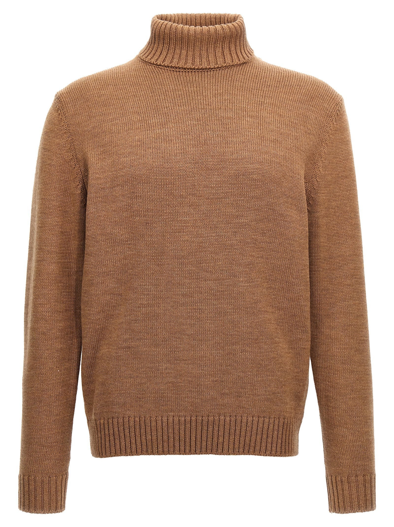 Zanone Wool Turtleneck Sweater — Camel