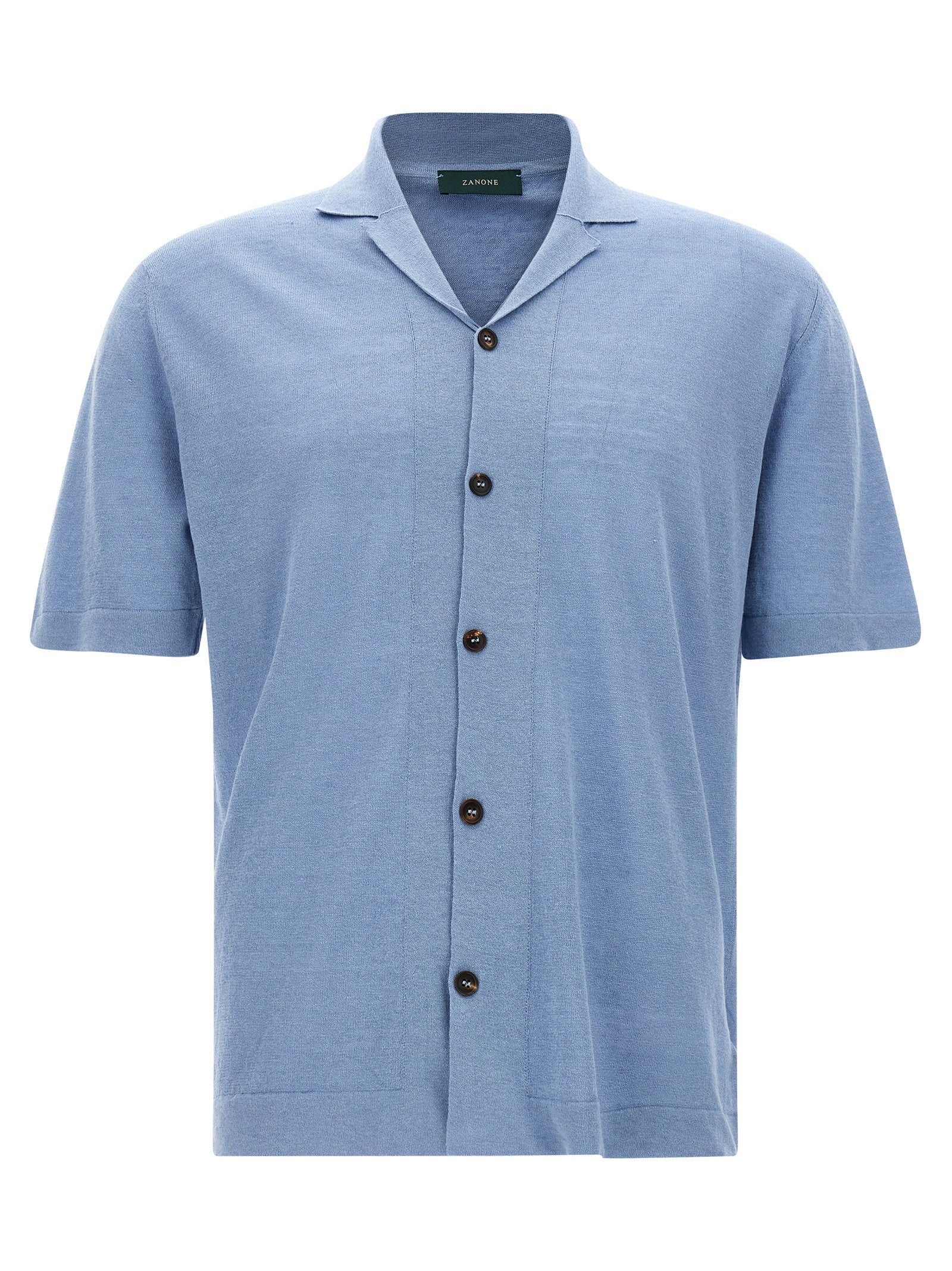 Zanone Linen Blend Knit Shirt — Blue