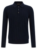 Zanone Cashmere and Wool Cable-Knit Polo Shirt — Navy