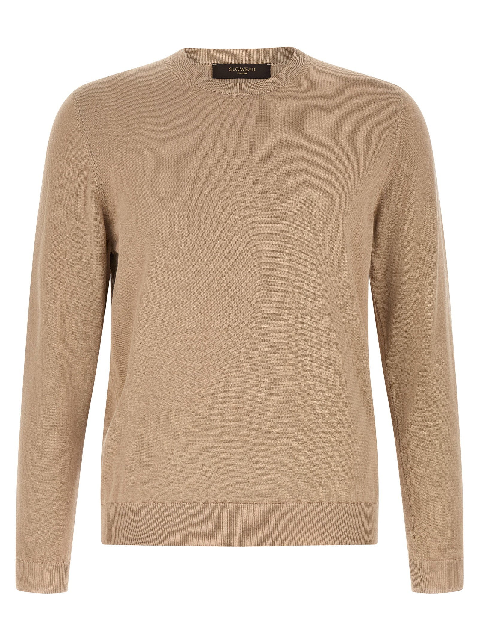 Zanone Cotton Crew-Neck Sweater — Beige